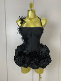 Fashion Cocktail Elegant Luxury Birthday Party Red Black Bandage Outfit Women Sexy Halter Prom Gown Celebrity Club Two Piece Set