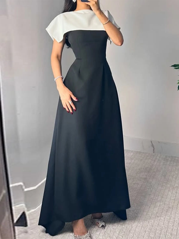 Colorblock Slimming Temperament Dresses for Women Round Neck Sleeveless Patchwork Zipper Tunic Dress Female Clothes