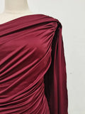 Luxurious Blue Diagonal Collar Sheer Mesh Maxi Dress for Women Off One Shoulder Cape Sleeves Ruched Waist for Dinner Party