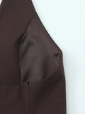 Dark Brown Halter Top with Patterned Tie Detail Female Retro Chic Sleeveless Slimming Vest for Luxury Afternoon Tea