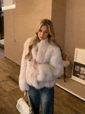 Winter Faux Fur Long Sleeves Short Coat Women Luxury Stand Collar Fluffy Furry Jacket Warm Elegant Lady Fashion Plush Coats 2026