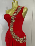 Women Elegant Shiny Diamond Sexy One Shoulder Long Bodycon Bandage Dresses Celebrity Evening Party Nightclub Wedding Guest Dress