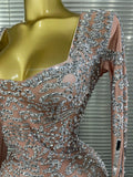 Sparkly Rhinestones Mirrors Women Long Sleeve High Stretch Bodycon Long Jumpsuit Bar Singer Performance Cotumes Stage Wear