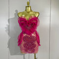 Sexy Strapless Mesh See-Through Mini Dress Women Eveing Party Sparkly Rhinestone Birthday Singer DJ Nightclub Bar Stage Costume
