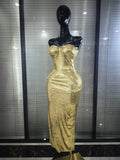 Gold Silver Shining Sequins Women Sexy Strap V-Neck Bodycon Long Dress Celebrity Red Carpet Evening Party Clothing