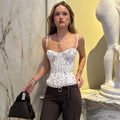 Summer Women's Camisole Fashion Print Lace Patchwork Sleeveless Lace-up Tops New Party Hot Girl Streetwear Female Tops