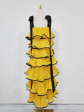 Hit Color Ruffles Cake Maxi Dress for Women Square Collar Off The Shoulder Spliced Bow Evening Temperament Dresses Female