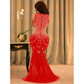 Elegant Diamond Sheer Mesh High Split Floor Length Long Dress Women Chic Prom Vestidos Sexy Backless Party Club Dresses