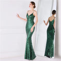 Women Spaghetti Strap Party Maxi Dress Sexy V Neck Evening Green Sequin Dress Elegant Long Prom Dress Vestido Longo
