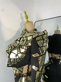 Sparkly Sequined Mirrors Technological High Street Short Summer Three Pieces Dress Sexy Stage Women Outfit Singer Show Wear