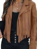 SHENGPALAE Women Jacket Cropped Faux Suede Fringe Lapel Western Streetwear Moto Outerwear Autumn 2026 New 05E03782