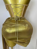 Sparkly Gold Sequin Sexy Top Two Pieces Set 2025 Women Celebrate Party Birthday NightClub Performance Dancer Show Stage Outfit