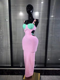 Pink Black Women Sleeveless Sexy Sequined Strap Bodycon Long Bandage Dress Nightclub Party Celebrate Evening Cocktail Wear