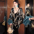 Gold Velvet Embroidery Contrasting Coat High-end Jacket Elegant Blue Gold+patchwork Dress for Women's Clothing Spring Autumn