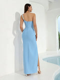 High Quality Sexy One Shoulder Shinning Diamond Bodycon Bandage Long Dress Women Fashion Celebrate Evening Party Vestido
