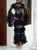 Retro Luxurious Wedding Dress for Women Stand Collar Flare Sleeve Spliced Ruffles Irregular Hem Party Long Dresses Female