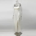 Elegant Satin Lace Long Dresses Women's Slip Backless Bandage High Slit Prom Maxi Dress Evening Party Night Out White Black