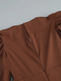 Women Brown Beaded Corset Design Maxi Dress V Neck Long Sleeves Waist Cinching Slim Dresses Fashion Evening Party Gowns