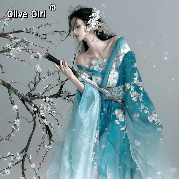 Olive Girl Red Embroidered Hanfu Dress for Ren Faire 2026 Garden Wedding Fairycore Photoshoot S-XXL XS-3XL Plus Size Hand Embroidered Flowing Sleeve Dramatic Silhouette Editorial Not Costume Ren Faire Dress Chinese Heritage Fashion Women