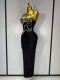 Women Sexy Strapless Diamond Lines Bodycon Bandage Long Dress Celebrity Red Carpet Dress Elegant Evening Birthday Party Dresses