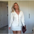 V Neck Women Knit Two Piece Set Single Button Knit Cardigan High Waist Bodycon Mini Skirt Slim Figure Flattering Fit Fashion