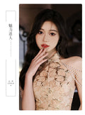 New Chinese Style Dress Halter Beads Qipao Sexy Evening Banquet Gown Women Sleeveless Robe De Soiree Bride Wedding Vestidos