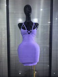 Black Purple Women Sexy V-Neck Sleeveless Bodycon Mini Bandage Dress Nightclub Party Celebrate Cocktail Homecoming Clothing