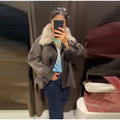 Fashion Faux Fur Collar Middle Long Jackets Women Solid Full Sleece Button Zipper Coats 2025 Lady Chic Casual Winter Outerwear