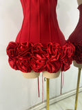 Sexy Strapless Backless Ruffles Red Bandage Short Dress for Women Elegant Luxury Deisnger Evening Party Brithday Club Outfit