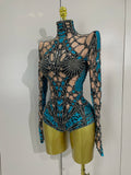 Sparkle Rhinestones Long Sleeve Stretch Bodysuits Women Evening Luxury Birthday Party Sexy Nightclub Bar Stage Costume