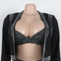 Sexy Dance Set Black Rhinestone Bikini Jacket Women Glitter Costume Nightclub Club Party Show Outfit  3 Piece Sets Outfits