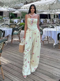 Floral Print Ruched Strapless Tube Top Elastic Waist Wide Leg Pants 2-Piece Set 2026 Summer Women Resort Bohemian Casual Outfit