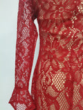 Solid Slimming Spliced Lace Fashion Dresses for Women Round Neck Long Sleeves Patchwork Hollow Out Dress Female New