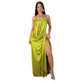 Elegant Milk Silk Ruched Twist Dresses Women Spaghetti Strap High Split Long Sleeveless Cocktail Party Wedding Guest Dress