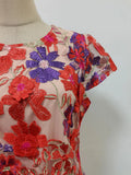 Colorblock Patchwork Flower Embroidery Dresses for Women O Neck Short Sleeve High Waist Bodycon Applique Style Dress Female