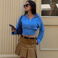 Women Half Zip Mock Neck Cropped Pullover Sweater Cable Knit Textured Waist-Cinching Street Y2K Autumn Winter Knitted Top