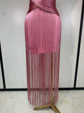 Women Sexy Sleeveless Tassel Bodycon Bandage Dresses Celebrity Elegant Evening Party Nightclub Luxury Birthday Cocktail Dress