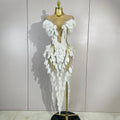 Sparkly Diamonds Pearl Transparent Mesh Long Dress Women Evening Party Birthday Wedding Gown Celebrity Sexy Stage Outfit