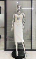 Gorgeous Pearl Glam Hollow Suspender Dress Elegant Temperament Bandage Evening Dress Performance Wear Cocktail Party Formal Gown