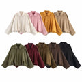 Women's Faux Suede Cropped Bomber Jacket Lapel Collar Zipper Loose Autumn Winter Casual Streetwear Vintage Coat 2026 New