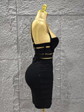 Black Color Women Sleeveless Sexy Strap 2 Pieces Bodycon Mini Bandage Dress Nightclub Party Birthday Fashion Outfit Vestido
