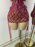 Luxury Sparkly Sequins Diamonds Short Skirt Two Pieces Sets Birthday Dress Women Sexy Performance Costume Singer Stage Outfit