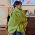 Women Short Trench Coat Lapel Collar Belt Waist Cinched Oversized Long Sleeve Windbreaker Jacket Shoulder Epaulets Spring Autumn