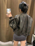 Women's Jacket New Vintage Imitation Leather Bomber Jacket Coat Top Women's Style