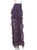 Tassels Women Skirts Chic Irregular Hem Multi-Layered Ruffles Lace Patchwork Summer Trend Skinny Versatile Bottoms