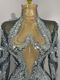 Sparkly Rhinestones Sexy Mesh Transparent Mini Dress Eveing Birthday Party Dance Nightclub Fashion Show Stage Costumes