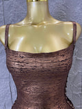 Women Sexy Metallic Gold Silver Bronze Bodycon Dress with Thin Straps and Drawstring Hem Evening Event Women Clubwear Outfit