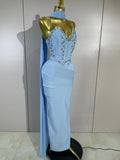 Women Evening Party Prom Luxury Birthday Wedding Guest Dresses Sexy Shiny Crystals Beading Strapless Bodycon Long Bandage Dress