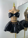 Women Sexy Shiny Diamonds Top Skirt Two Piece Sets Nightclub Party Stage Outfit Performance Danve Singer Costume Show Wear
