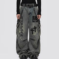 Plus Size Skull Cross Women's Jeans Trousers Denim Pants American Retro Vibe Wide-legged Dragging Oversized Baggy Pants